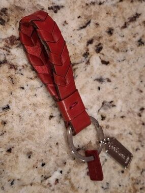 COACH GENUINE LEATHER BRAIDED KEY RING FOB, RICH BROWN, SILVER ACCENTS 🇹🇷
